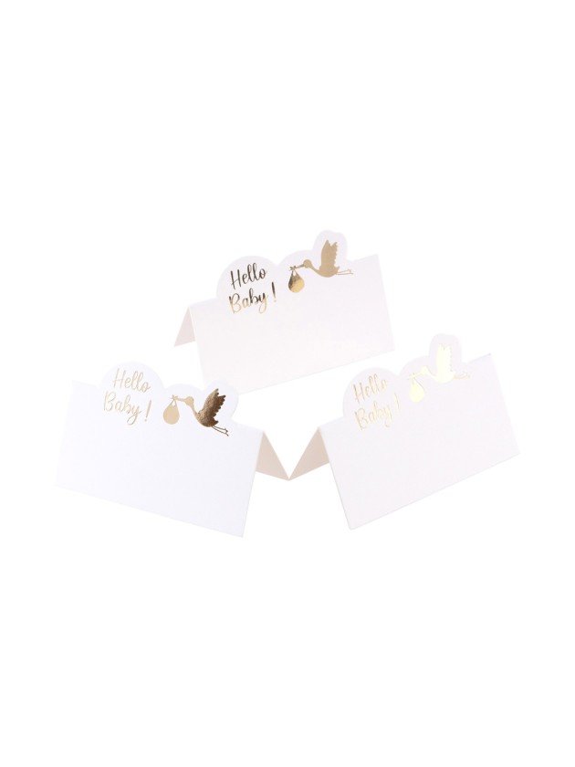 SET 6 TABLE PLACE CARDS HELLO BABY 8CM X 5.5CM
