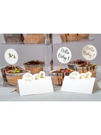 SET 6 TABLE PLACE CARDS HELLO BABY 8CM X 5.5CM