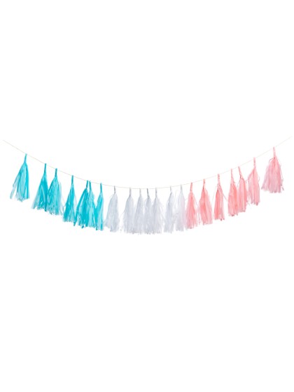21 POMPOMS GARLAND PINK/BLUE/WHITE 250CM X 20CM