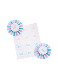 SET 6 BUTTONS + 12 AUFKLEBER BOY / GIRL DIA 8CM