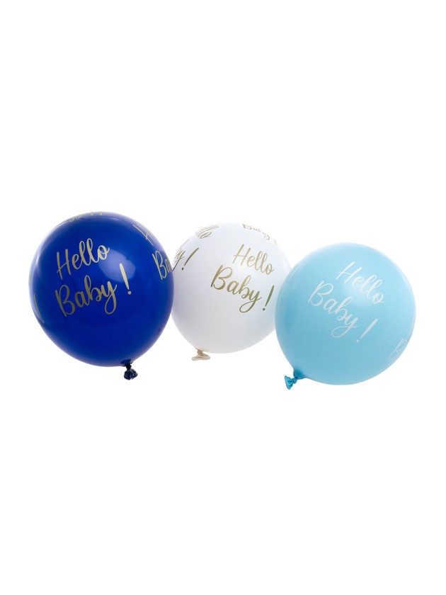 SACHET 6 BALLONS LATEX BLEU HELLO BABY DIA 27CM