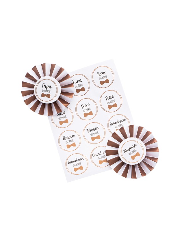 SET 8 BUTTONS HOCHZEIT MIT 36 AUFKLEBER DIA 8CM