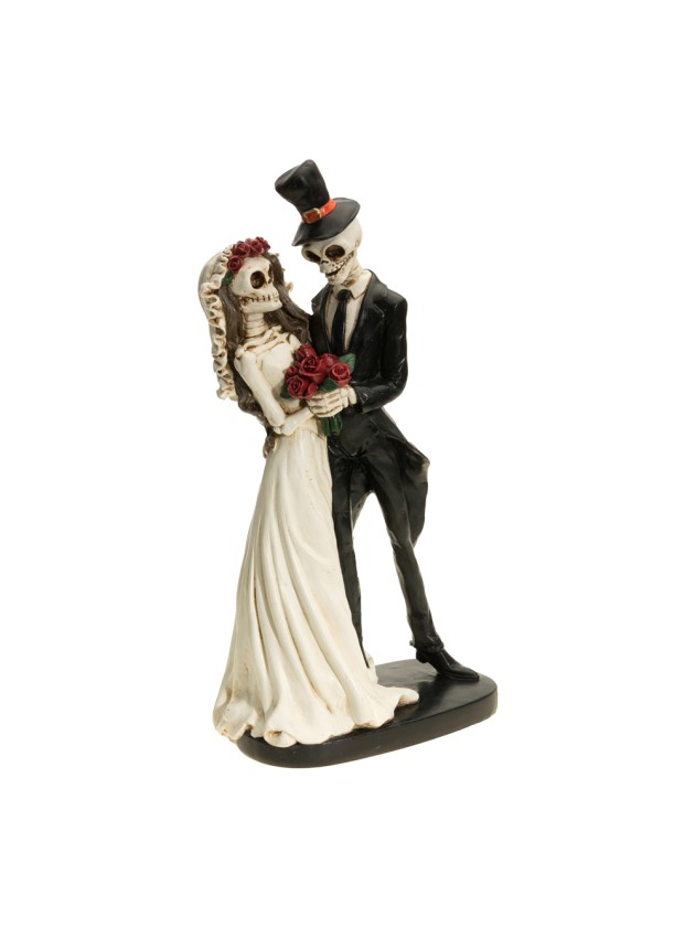 COUPLE SQUELETTE POLYRESINE DAY OF THE DEAD 16.5 X 10.6 X 33CM