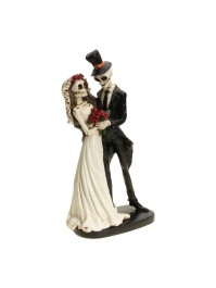 COUPLE SQUELETTE POLYRESINE DAY OF THE DEAD 16.5 X 10.6 X 33CM