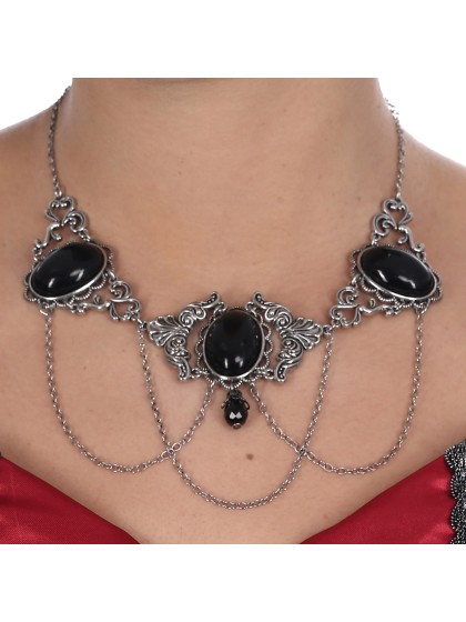 GOTHIC BLACK CHOKER NECKLACE BLACK RHINESTONE 
