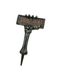 DANGER BOARD IN ZOMBIE HAND TO PLANT 28CM X 2CM X 53CM
