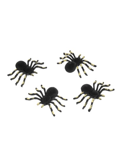 SET 4 ARAIGNEES FLOQUEES PAILLETEES OR 10CM X 7.6CM X 2.7CM