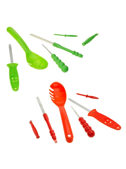 SET 6 PIECES DECOUPE CITROUILLE AVEC POCHOIRS- VERT/ORANGE- 2 ASS 