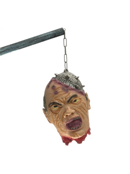 LATEX MAN HEAD W/ WEAPON ON HEAD 28CM X 19CM X 29CM