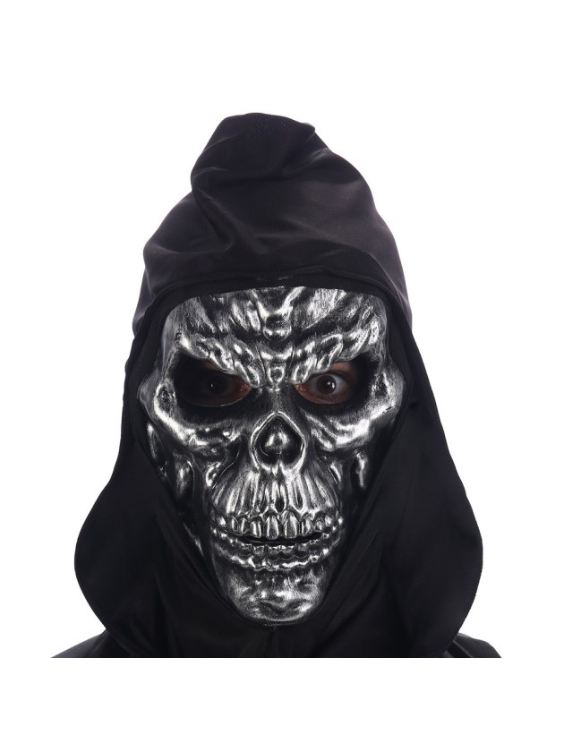 MASKE PP TOTENKOPF SILBER MIT KAPUZE 