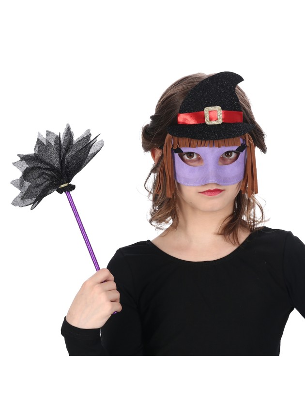 WITCH KIT - 2 PCS MASK AND BROOM WAND 