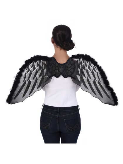 BLACK SILVER ANGEL WINGS 43CM X 1M