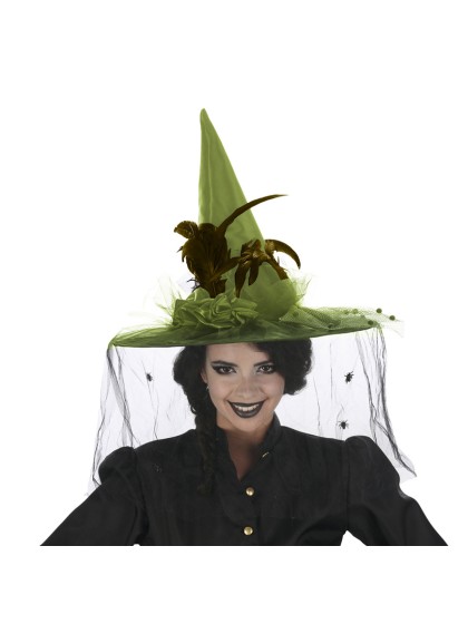 HEXENHUT SUPER LUXUS FEDERN NOIR/VERT Einheitsgröße