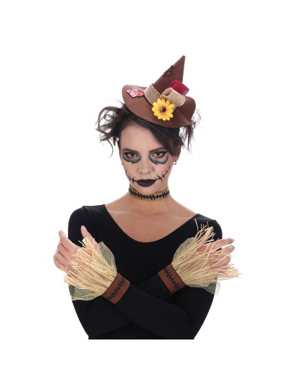 KIT EPOUVANTAIL - 3 PCS COLLIER CHAPEAU MANCHETTES TU