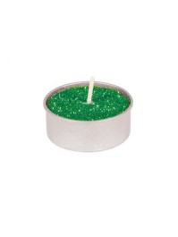 SET OF 6 JUNGLE GREEN TEALIGHT GLITTERED CANDLES 4H DIA 3.5CM