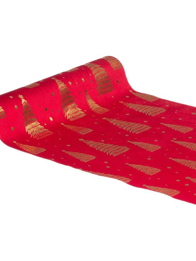 TISCHLÄUFER SAMT ROT RUBIN TANNEN GOLD 28CM X 3M
