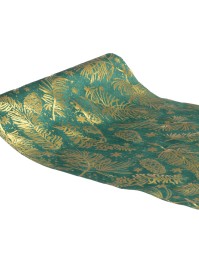 CHEMIN DE TABLE VELOURS VERT EPICEA FEUILLAGES NATURE OR 28CM X 3M