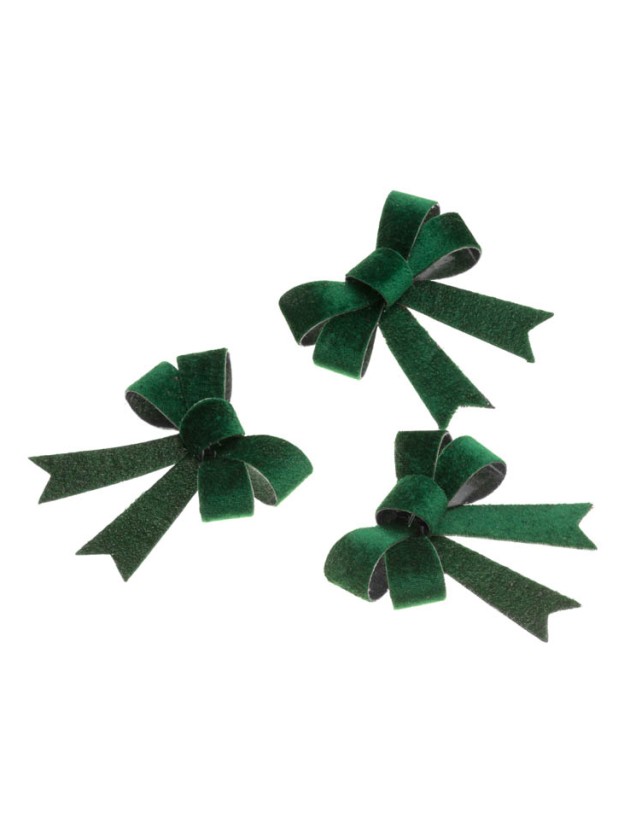 3 NOEUDS VELOURS VERT FONCE 10CM X 12.7CM