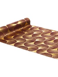TISCHLÄUFER SAMT BORDEAUX GINKGO GOLD METALL 28CM X 3M
