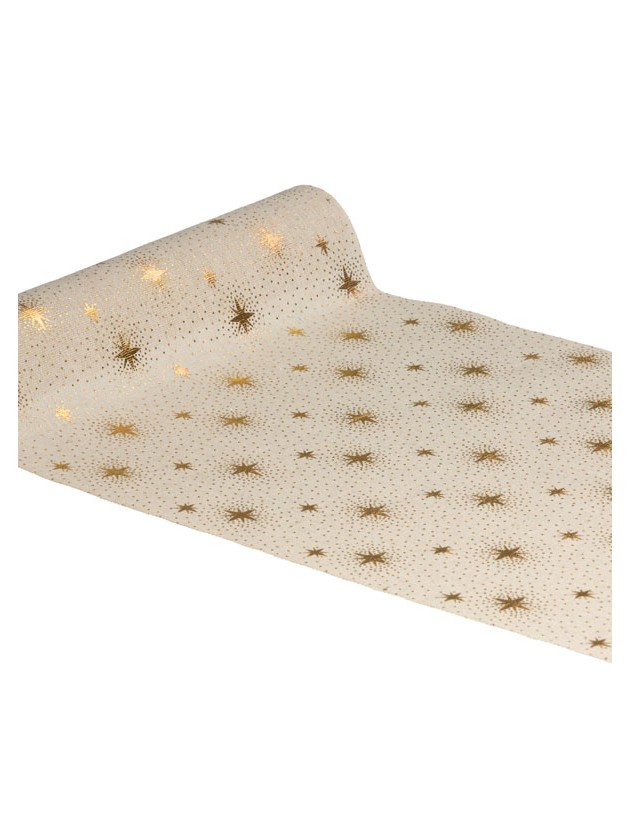 TISCHLÄUFER STOFF NATUR FEERIE GOLD METALL 28CM X 3M