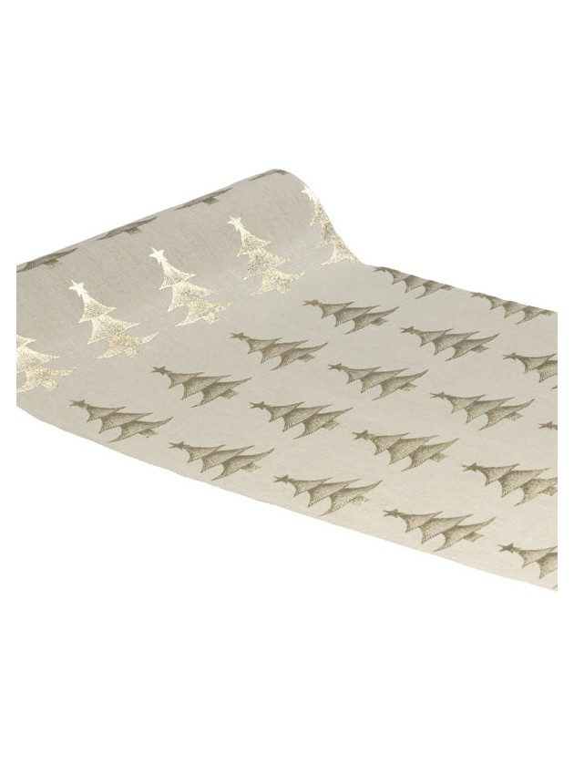 CHEMIN DE TABLE TISSU NATUREL ROI DE LA FORET CHAMPAGNE METAL 28CM X 3M