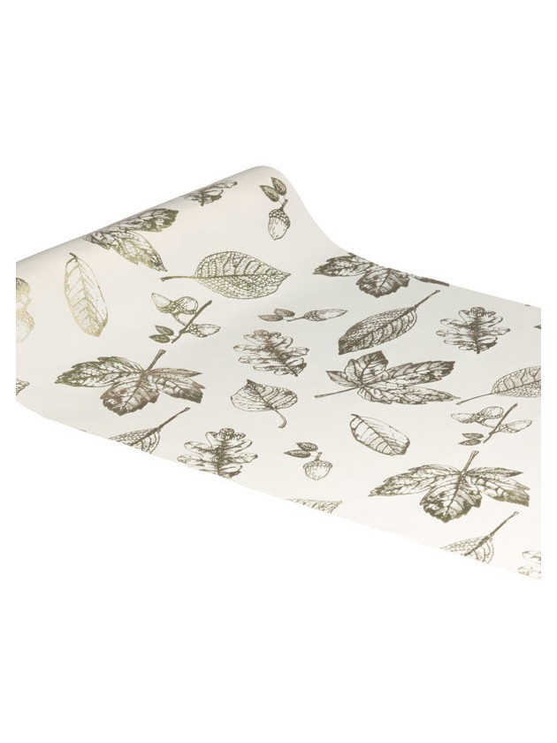 METAL CHAMPAGNE AUTUMN LEAVES TABLE RUNNER 28CM X 3M