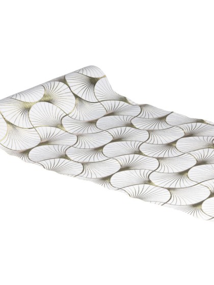 CHEMIN DE TABLE VELOURS BLANC GINKGO CHAMPAGNE METAL 28CM X 3M