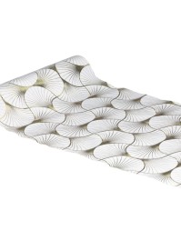 WHITE VELVET TABLE RUNNER METAL CHAMPAGNE GINKGO 28CM X 3M