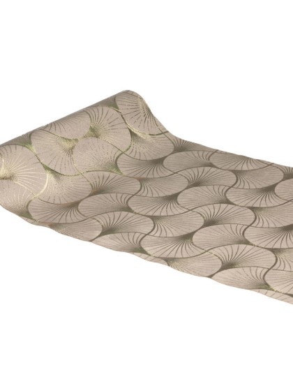GREY VELVET TABLE RUNNER METAL CHAMPAGNE GINKGO 28CM X 3M