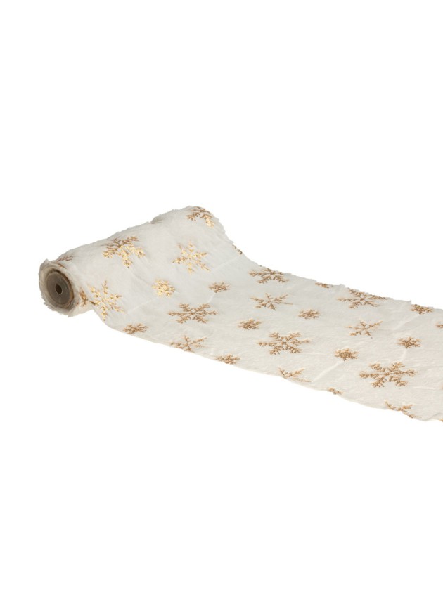 CHEMIN DE TABLE FOURRURE FLOCONS MINI SEQUINS OR 28CM X 3M