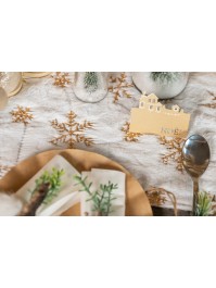 WHITE FAKE FUR TABLE RUNNER GOLDEN SNOWFLAKES 28CM X 3M