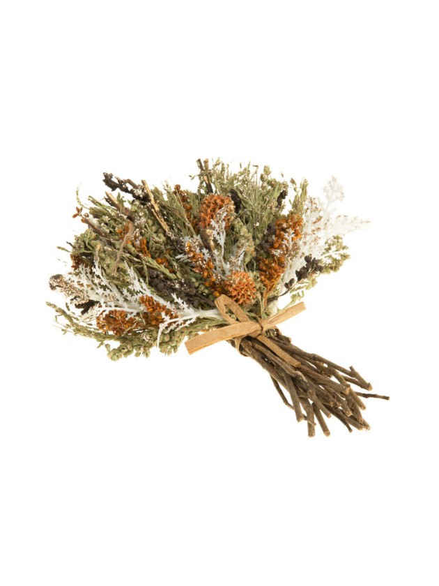 BOUQUET DE TABLE NOEL VINTAGE VERT/AMBRE/OR 19CM