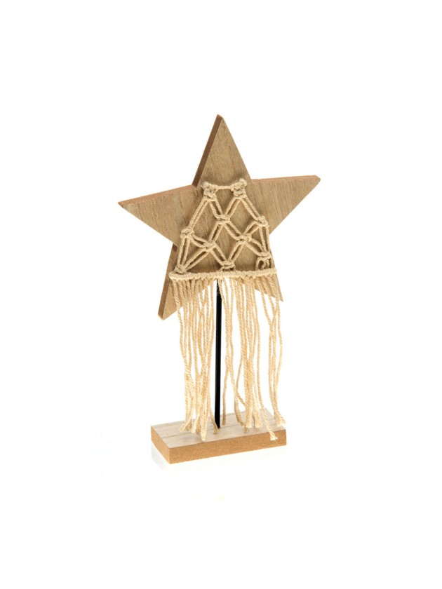 NATURAL WOODEN STAR MACRAME ON BASE 15CM X 4.5CM X 25CM