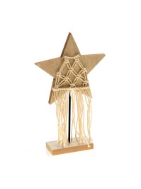 ETOILE BOIS NATUREL MACRAME SUR SOCLE 18CM X 4.5CM X 30CM