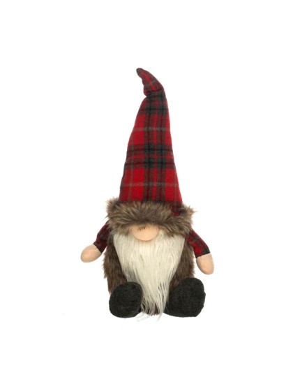 RED/GREY FUR SITTING LIAM GNOME 26CM X 18CM X 44CM