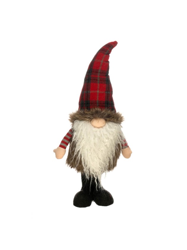 GNOM LIAM DEBOUT ROUGE/GRIS KUNSTFELL 25CM X 25CM X 57CM