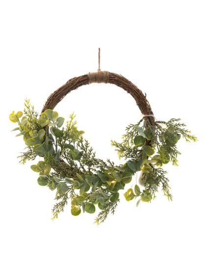 RATTAN ADVENT WREATH YUCALYPTUS FERN 10 LEDS DIA 30CM X 9CM