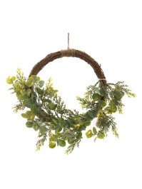 COURONNE AVENT ROTIN EUCALYPTUS FOUGERES 10 LEDS DIA 30CM X 9CM