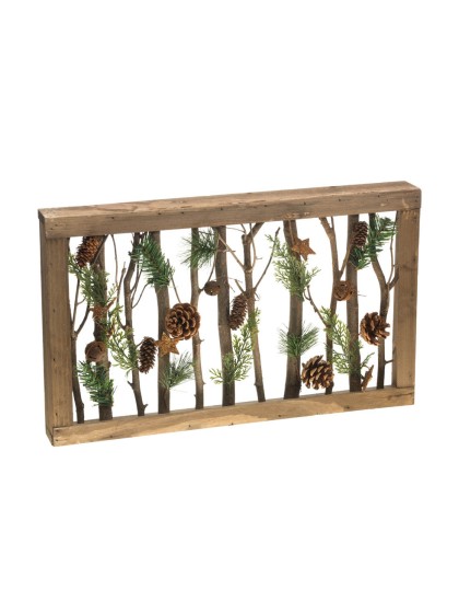 HOLZRAHMEN VINTAGE WEIHNACHTEN STERNE PAILLETTEN BERNSTEIN UND GLÖCKCHEN VIEILLIS 50CM X 6CM X 30CM