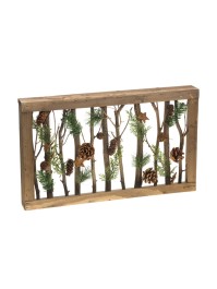 VINTAGE WOODEN FRAME AMBER GLITTER STARS AND BELLS 50CM X 6CM X 30CM