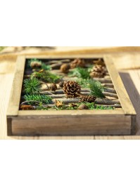 VINTAGE WOODEN FRAME AMBER GLITTER STARS AND BELLS 50CM X 6CM X 30CM