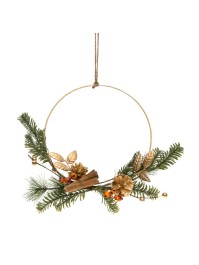 HANGING METAL RING SWEETS GREEN/AMBER/MATT GOLD DIA 37CM X 7CM