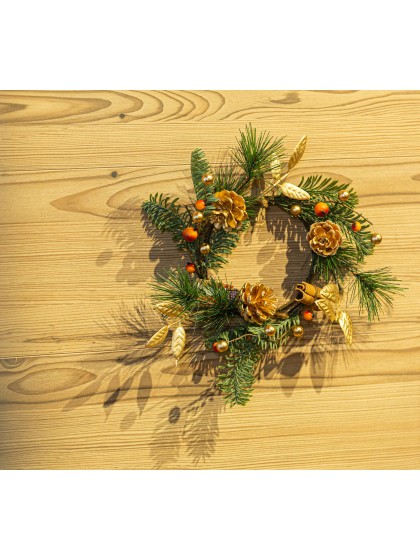 TABLE CENTER SWEET WREATH GREEN/AMBER/MATT GOLD 25CM X 8CM