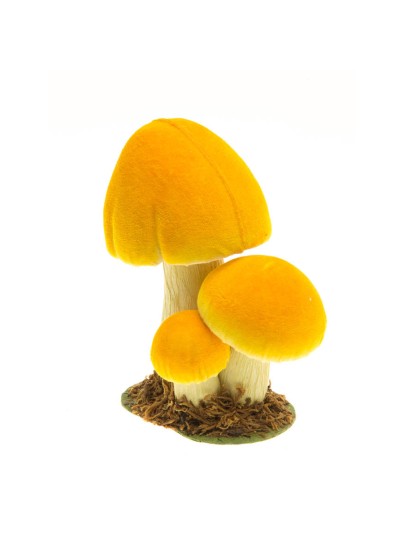 3 YELLOW MUSHROOMS ON MOSS BASE 13CM X 10CM X 17CM