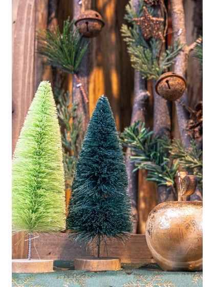 LIGHT GREEN TREE ON WOODEN BASE DIA 11CM X 24CM