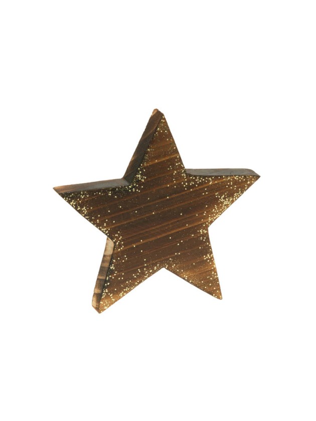 VINTAGE DARK WOODEN STAR GOLD GLITTERS 16CM X 2CM