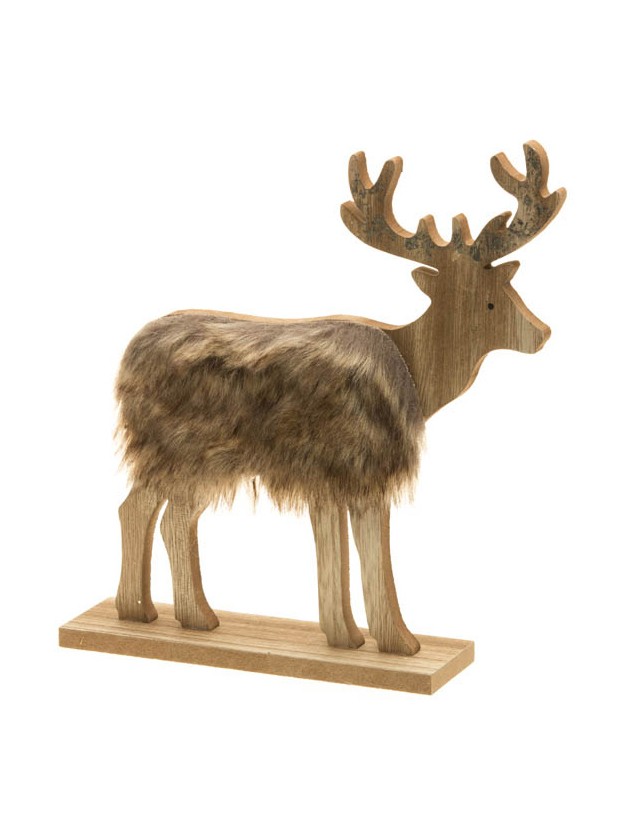 WOODEN FUR DEER GOLD GLITTER 23CM X 5CM X 23CM