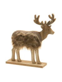 WOODEN FUR DEER GOLD GLITTER 23CM X 5CM X 23CM