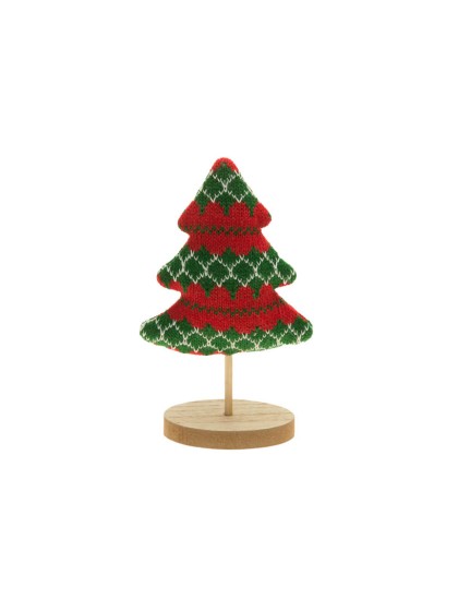 SAPIN TRICOT NOEL ROUGE/VERT SUR SOCLE BOIS 5.5CM X 11CM X 17CM