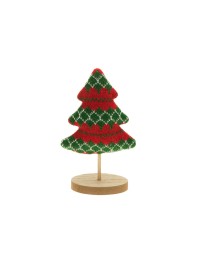 SAPIN TRICOT NOEL ROUGE/VERT SUR SOCLE BOIS 5.5CM X 11CM X 17CM